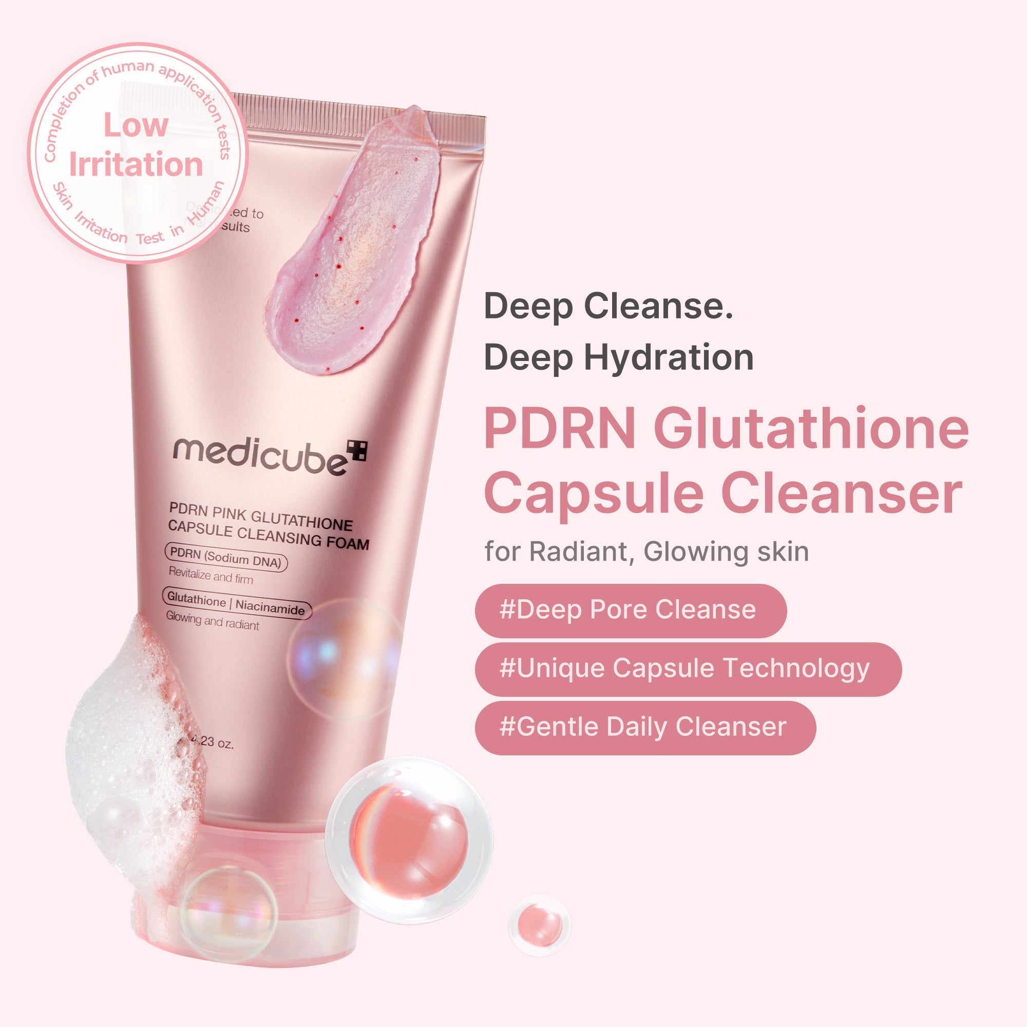 PDRN Pink Glutathione Capsule Foam Cleanser - Made for Fresh Skin